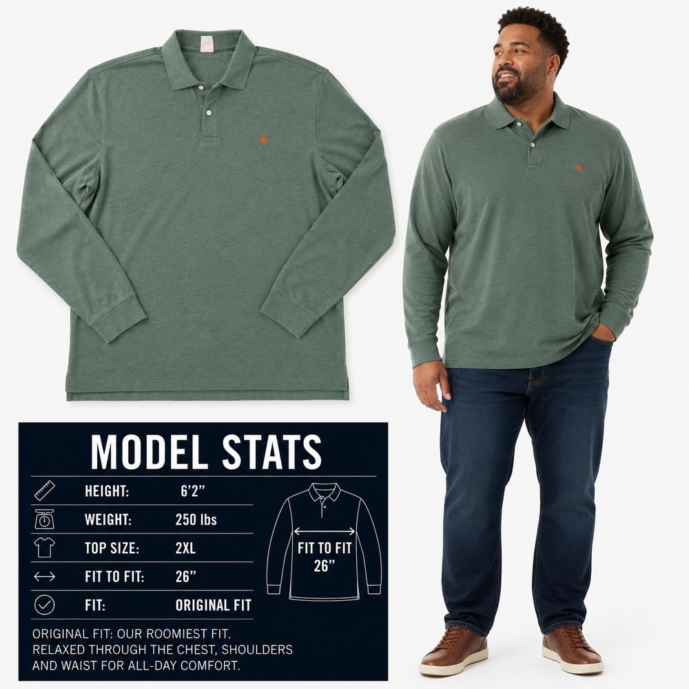 Brooks Brothers Mens XXL Green Supima Cotton Long Sleeve Polo Original Fit Shirt